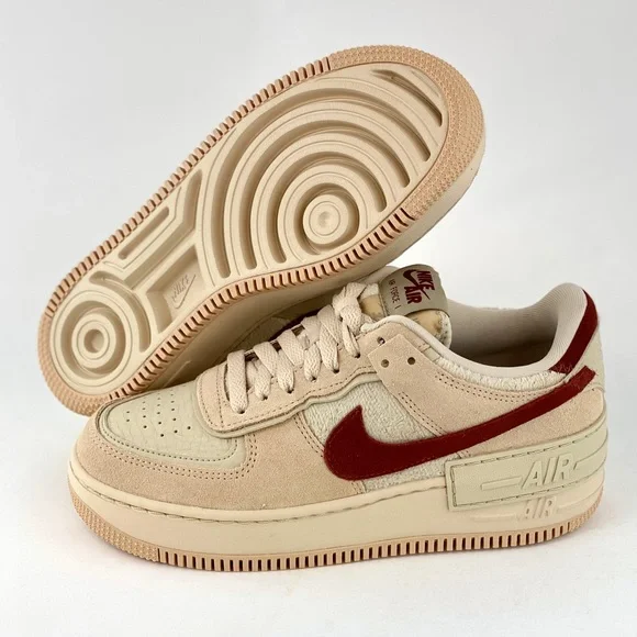 Nike Air Force 1 Shadow Shimmer Mars Stone Women's Sneakers Shoes Beige Red - Picture 2 of 12